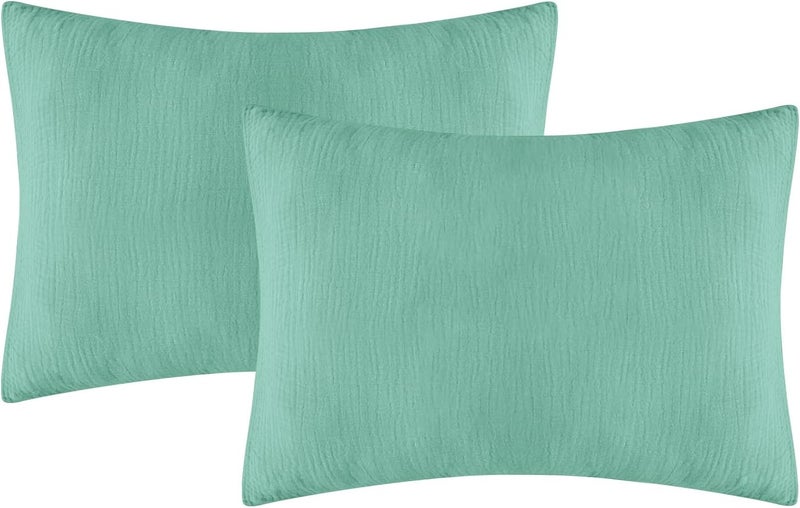 Dormlony Organic Cotton Muslin Mini Pillowcases with Envelope Design,2 Pack Ultra Breathable Kids Toddler Pillowcases for Boys and Girls- 13 x 18 inches (Turquoise) - Image 1